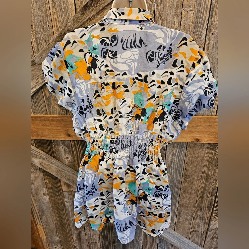 Unique Spectrum Womens Blouse Career Casual 2X Colorful Smocked Waist NWOT